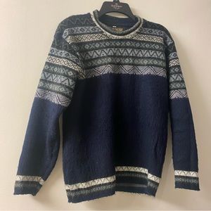 NAW Native American World | Navy Blue Fair Isle Print Alpaca Blend Sweater, M